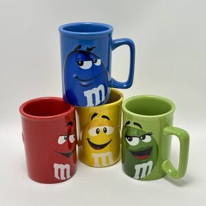 M&M Fun Face Chocolate Candy Character Tall Coffee Mugs Blue Green Red Yellow